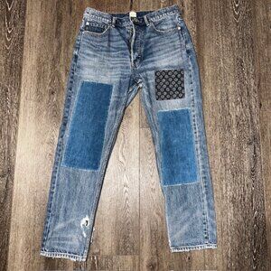 Rebecca Taylor La Vie Patchwork Denim Blue Jeans Hi Rise Womens 30x26 Buttonfly